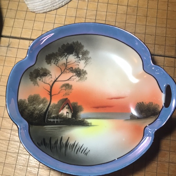 Noritake M Lusterware Japan Hand Painted Waterside Glowing Sunset Sunrise Scene - Picture 4 of 13